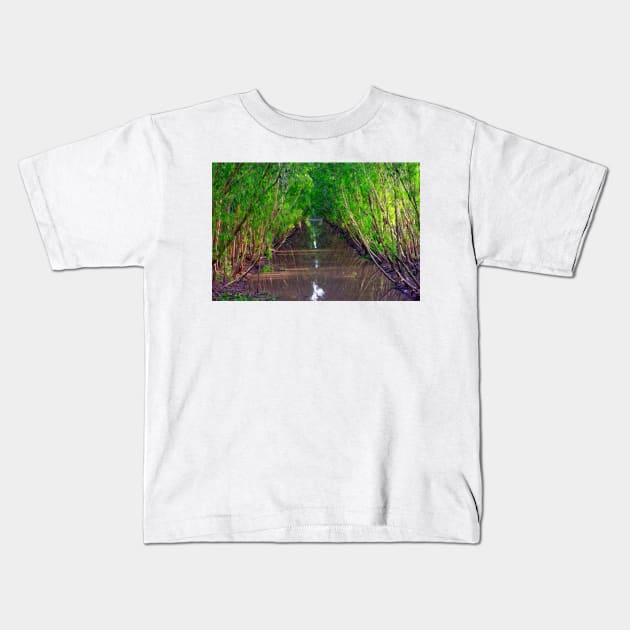 Waterway in the Tra Su Cajuput Forest, Vietnam Kids T-Shirt by BrianPShaw